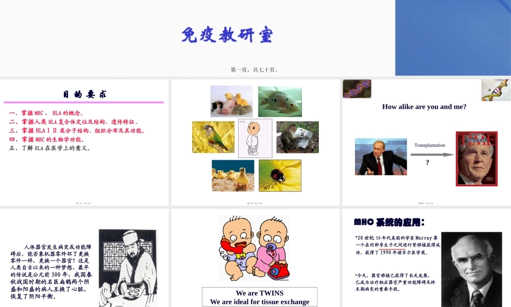 [免疫学]MHC主要组织相容性复合体及其编码分子 讲座课件