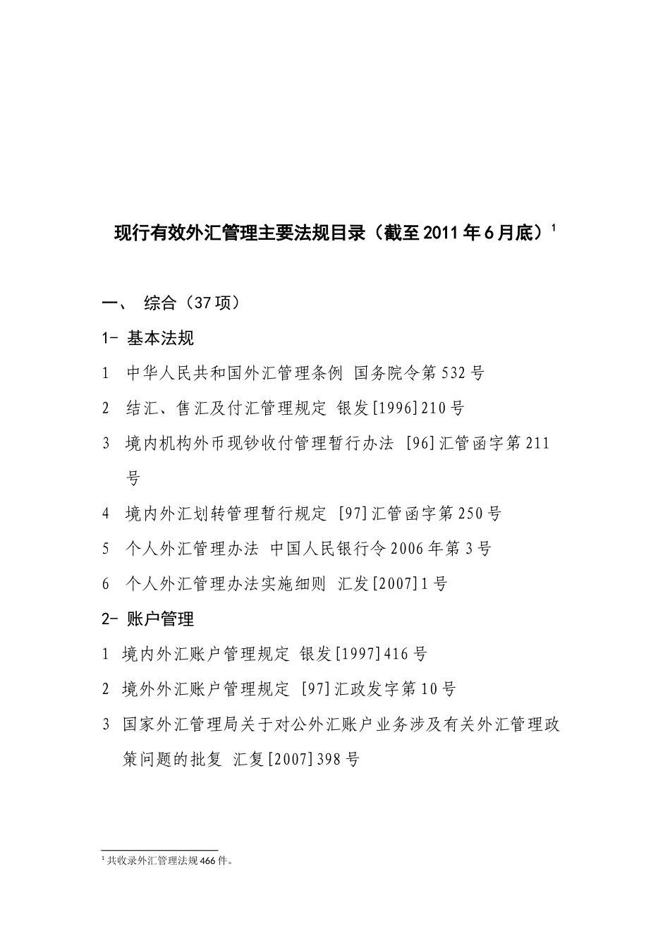 现行有效外汇管理主要法规目录_第1页