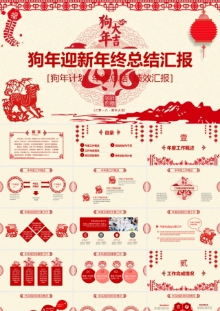狗年迎新年终总结汇报PPT模板