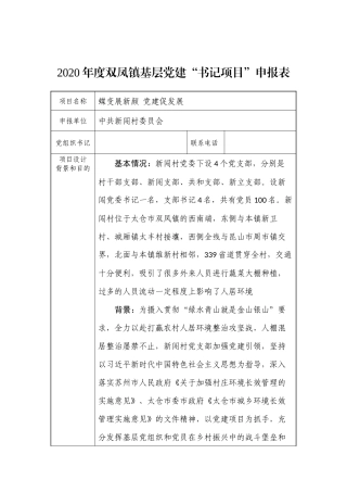 蝶变展新颜 党建促发展书记党建项目申报书