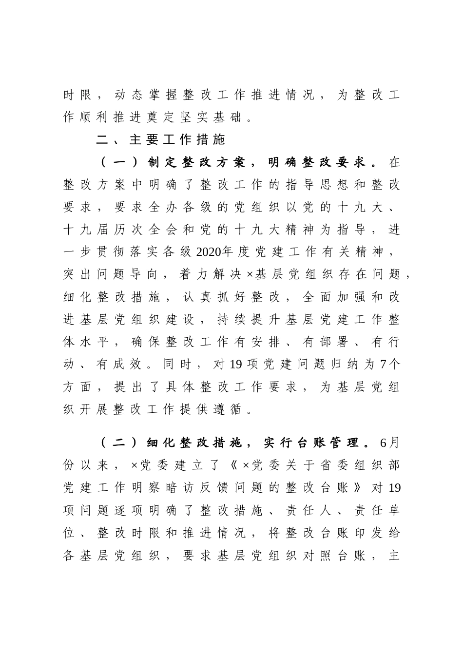 党建工作明察暗访反馈问题整改情况报告_第2页