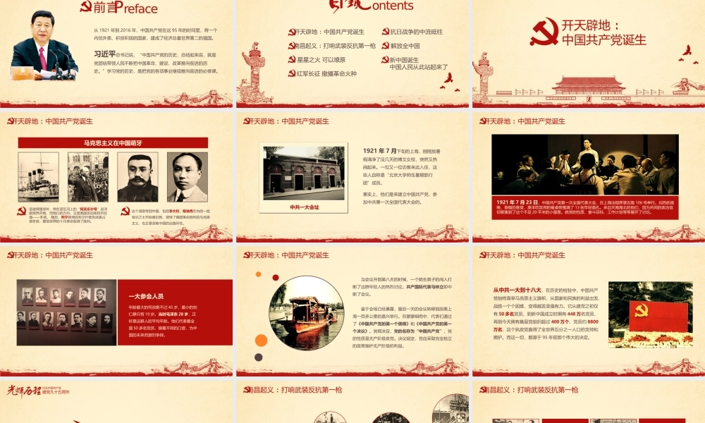 剪纸风格纪念建党九十五周年光辉历程ppt模板