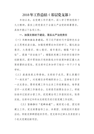 工作总结（基层党支部）