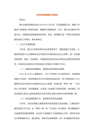 公司党支部换届工作报告