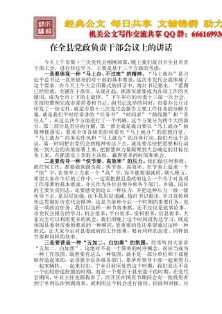 在全县党政负责干部会议上的讲话