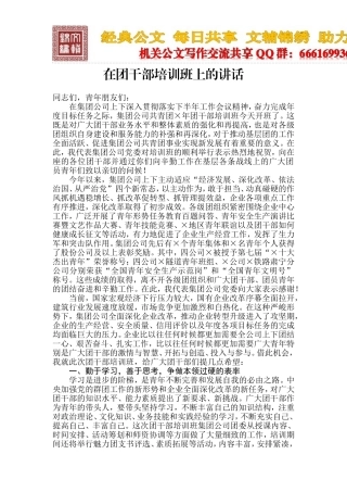 在团干部培训班上的讲话