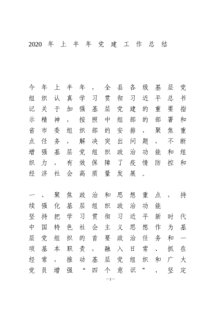 2020年上半年党建工作总结1