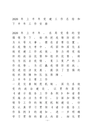 2020年上半年党建工作总结和下半年工作安排