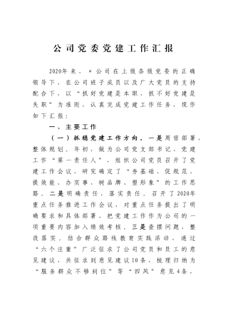 2020公司党委党建工作汇报