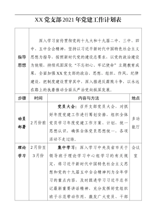 2021党支部党建工作计划表