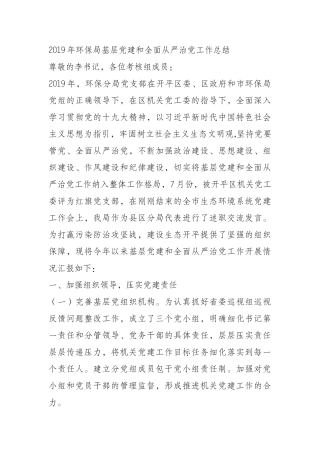 19年环保局基层党建和全面从严治党工作总结