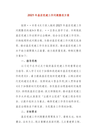 2021年基层党建问题整改方案