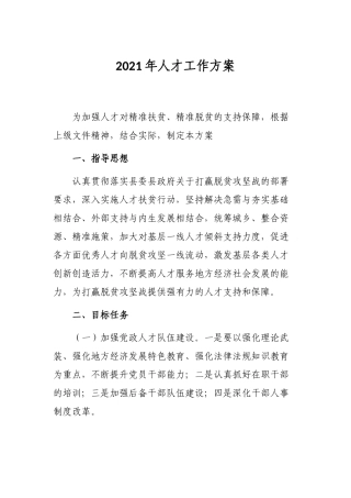 2021年人才工作方案