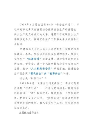 打造安全生产“红盾行动”党建品牌