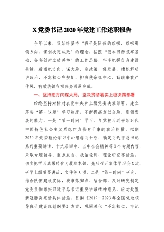 X党委书记2020年党建工作述职报告