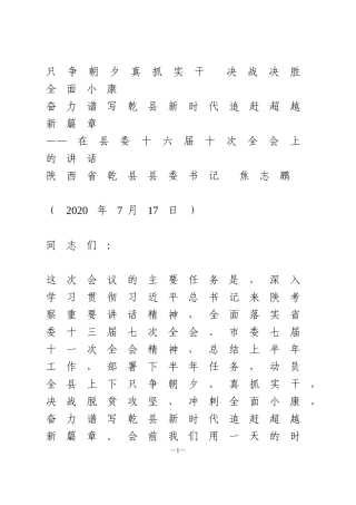 半年全委会讲话