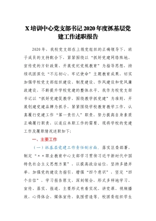 X培训中心党支部书记2020年度抓基层党建工作述职报告