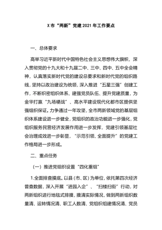 X市“两新”党建2021年工作要点