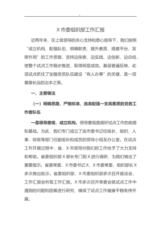 X市委组织部工作汇报