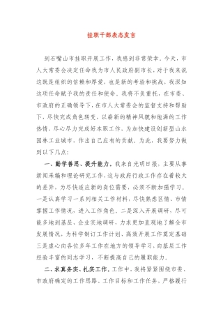 挂职干部表态发言副市长