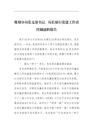 规划分局党支部书记、局长履行党建工作责任制述职报告
