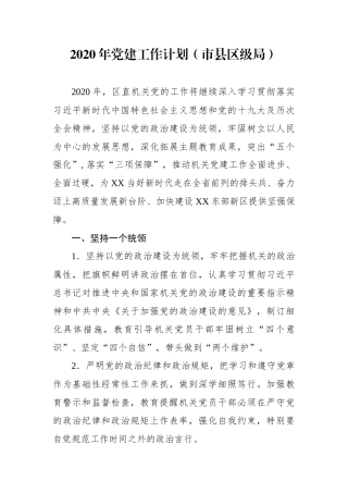 年党建工作计划（市县区级局）