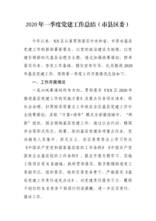 年一季度党建工作总结（市县区委）
