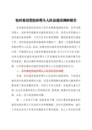农村基层党组织带头人队伍建设调研报告