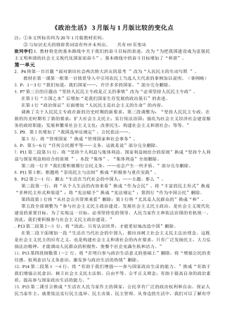 《政治生活》 3月版与 1月版比较的变化点