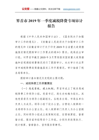 界首市2019年一季度减税降费专项审计报告