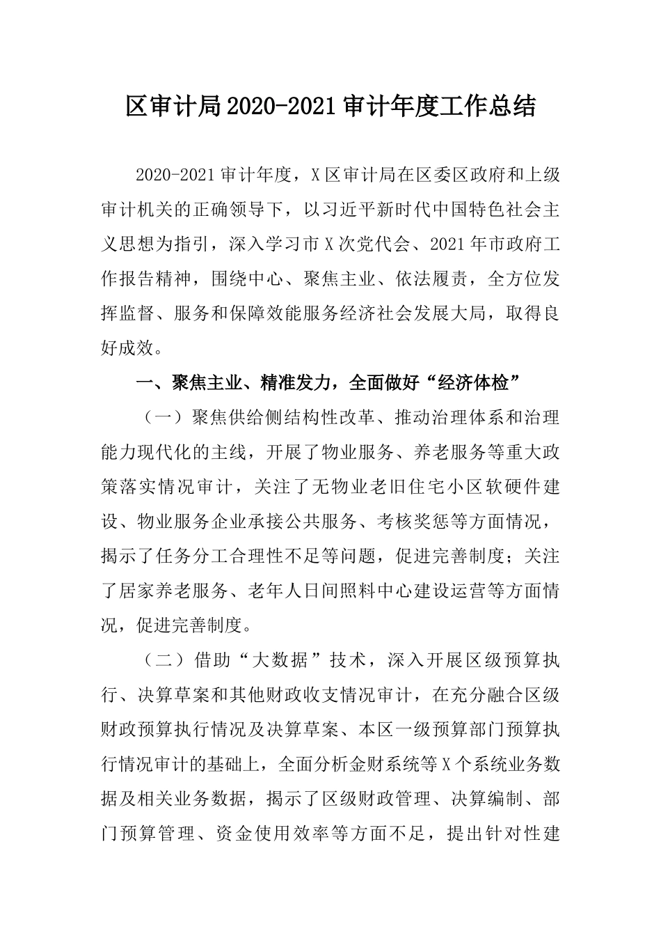区审计局2020-2021审计年度工作总结_第1页