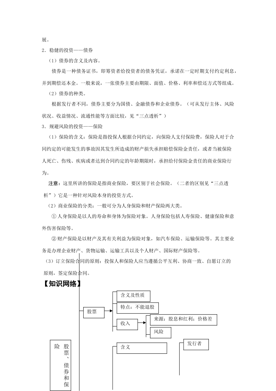 第二框 股票、债券和保险知识点梳理汇总_第2页