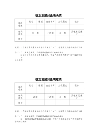 确定发展对象表决票