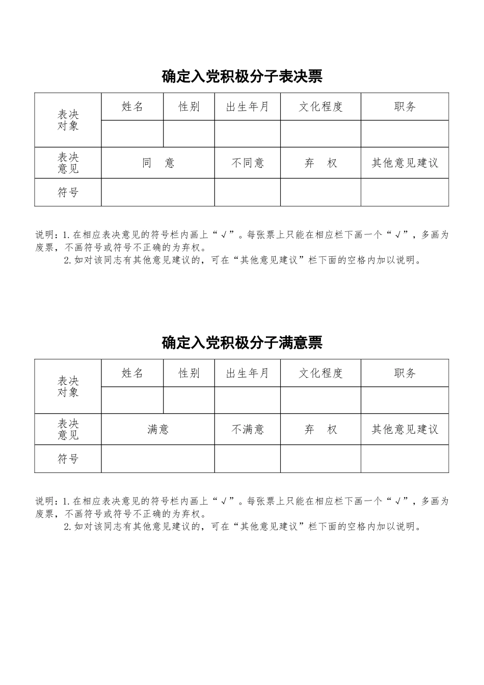 确定入党积极分子表决票_第1页