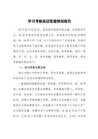 县到乡镇学习考察基层党建情况报告