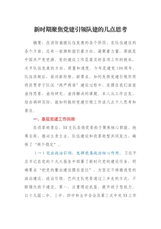 新时期聚焦党建引领队建的几点思考