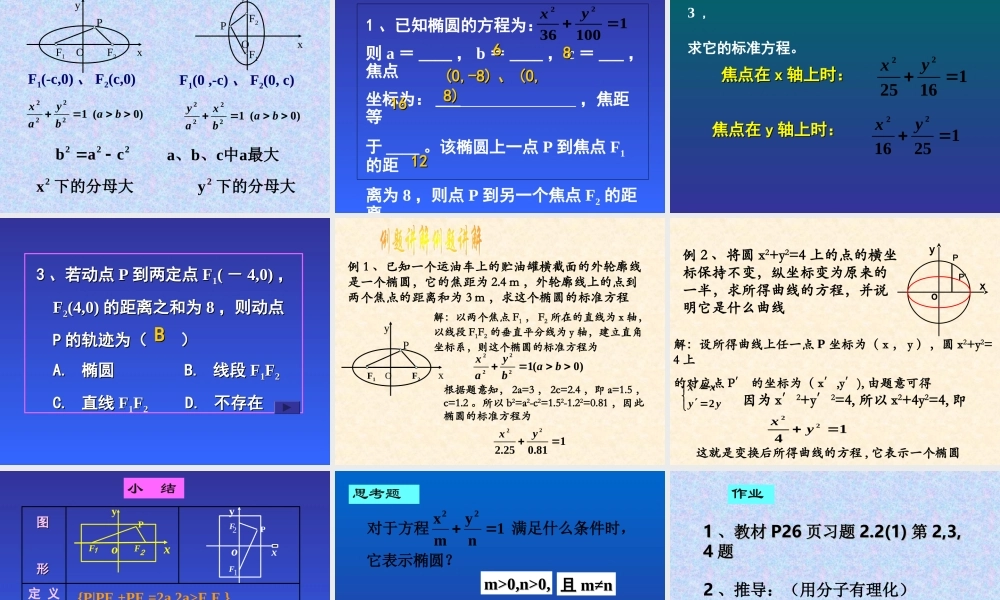 椭圆的标准方程 普通高中课程标准实验教科书《数学》（选修2—1）