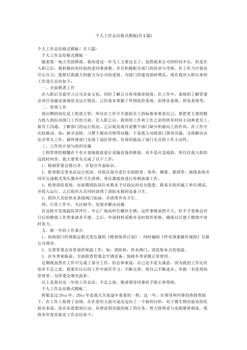 个人工作总结格式模板_第1页