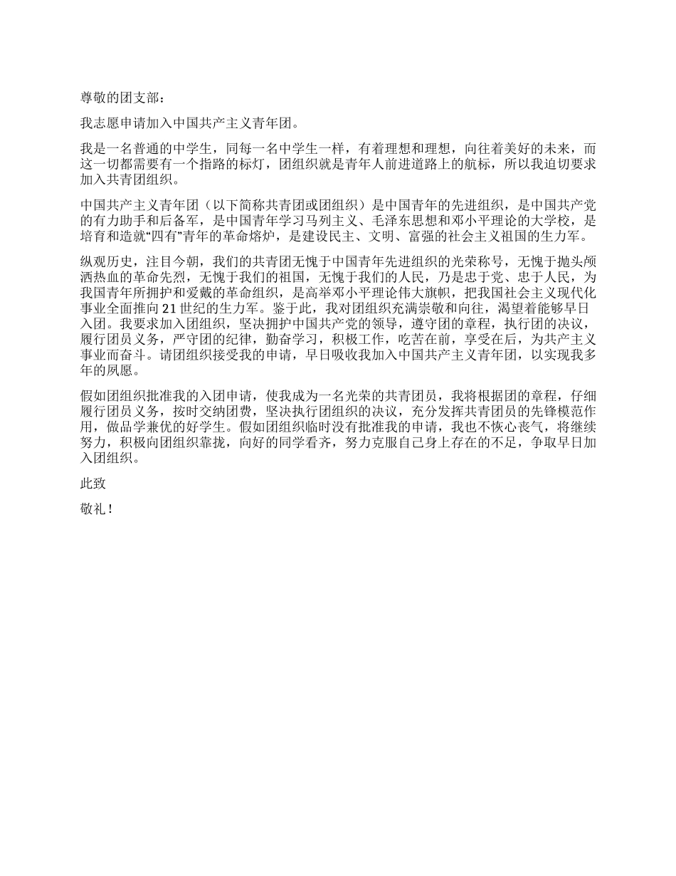 中学生入团志愿书_第1页