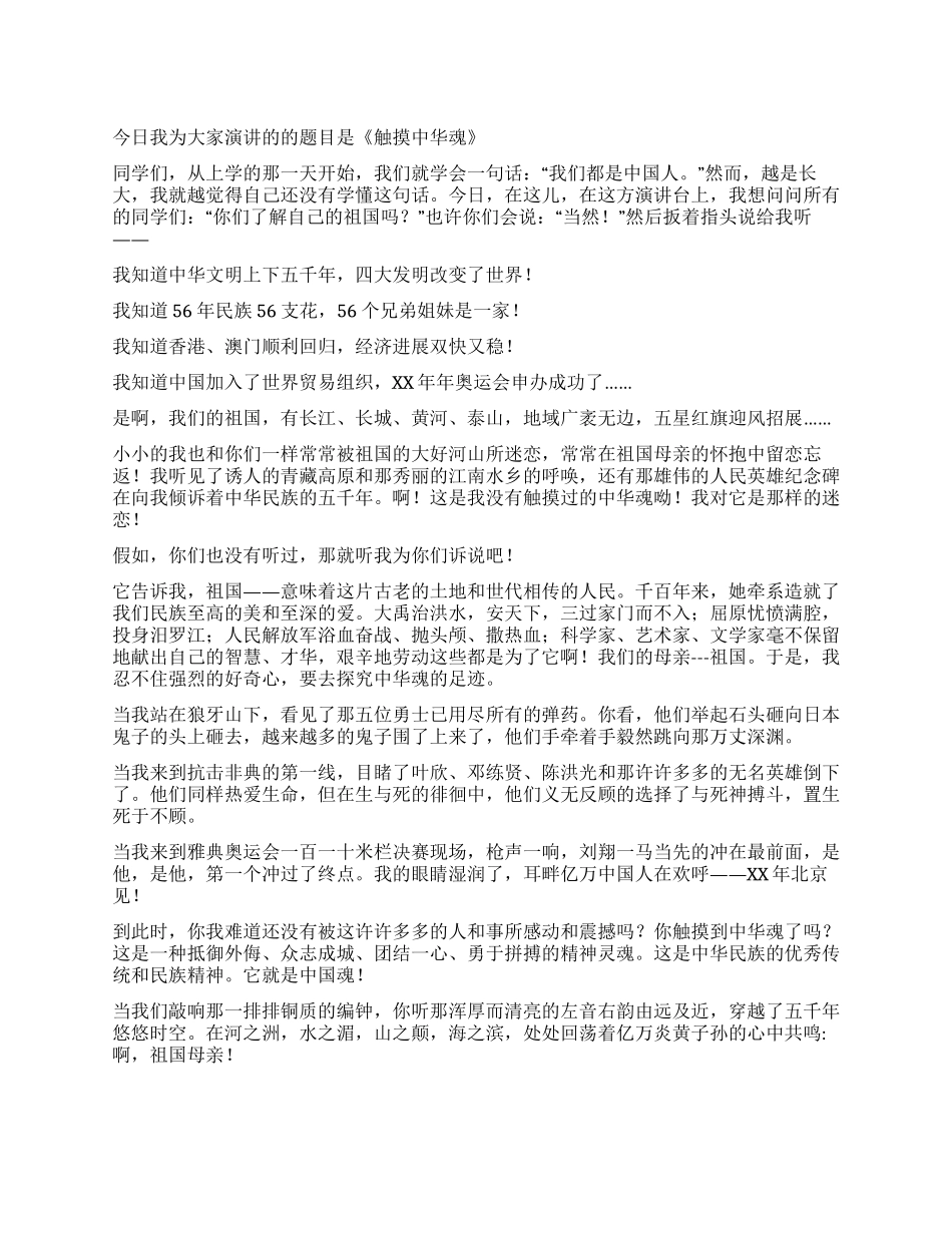 中学生演讲稿《触摸中华魂》_第1页
