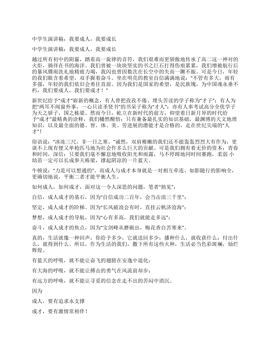 中学生演讲稿我要成人我要成长_第1页