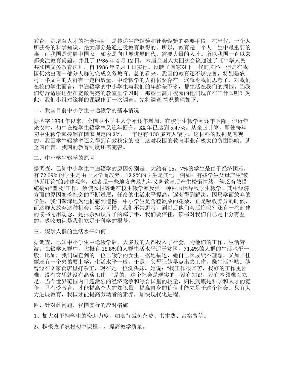 中学生辍学社会实践报告_第1页