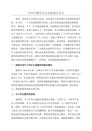 中学生辍学社会实践报告范文