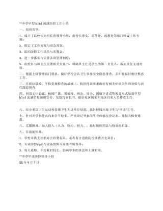 中学甲型H1N1流感防控工作小结
