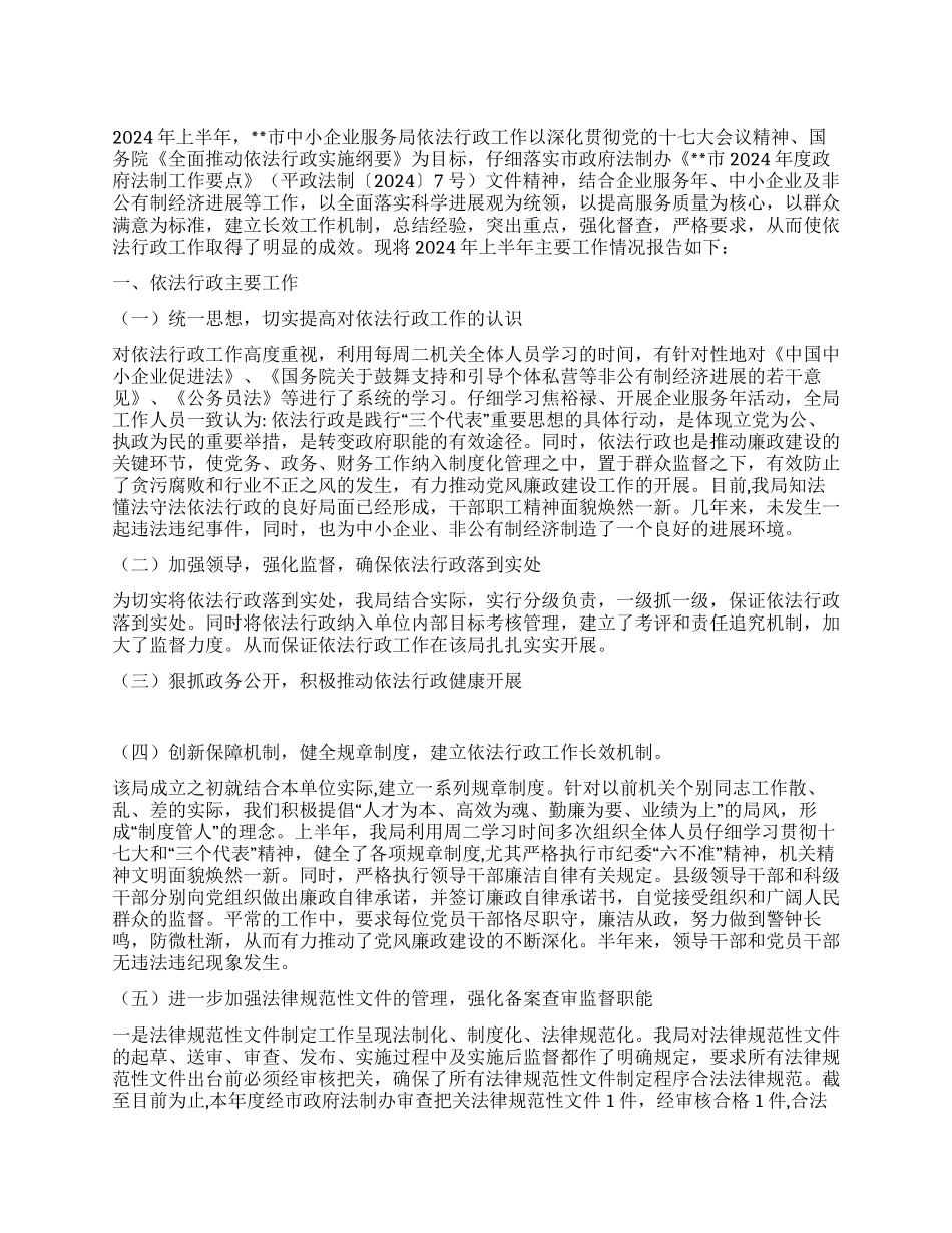 中小企业服务局2024上半年依法行政工作总结_第1页