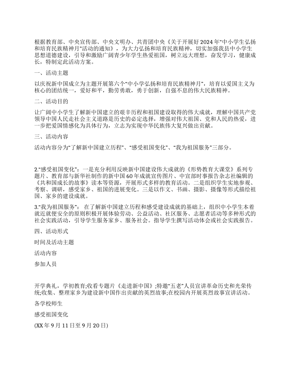 中小学弘扬和培育民族精神月活动方案_第1页