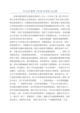 中小学教师工作室专项学习心得