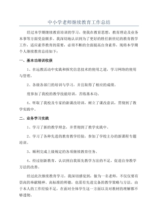中小学教师继续教育工作总结