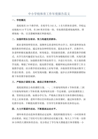 中小学校体育工作年度报告范文