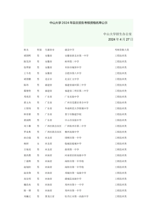 中山大学2024年自主招生考核资格名单公示